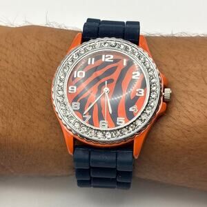 Silver & Orange Tiger Stripe Men's Watch